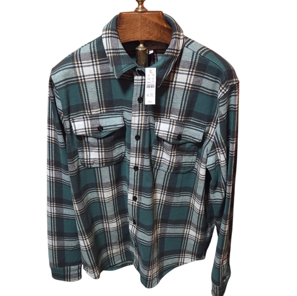 J.Crew Seaboard Soft-knit Flannel Button Shirt Green Plaid Size Largw New!